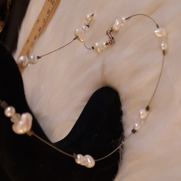 Sterling & Pearl station gemstone necklace lobster clasp 925 - Picture 7 of 8